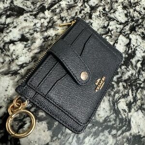 Coach Black Signature Attachment Card Case Wallet Keychain